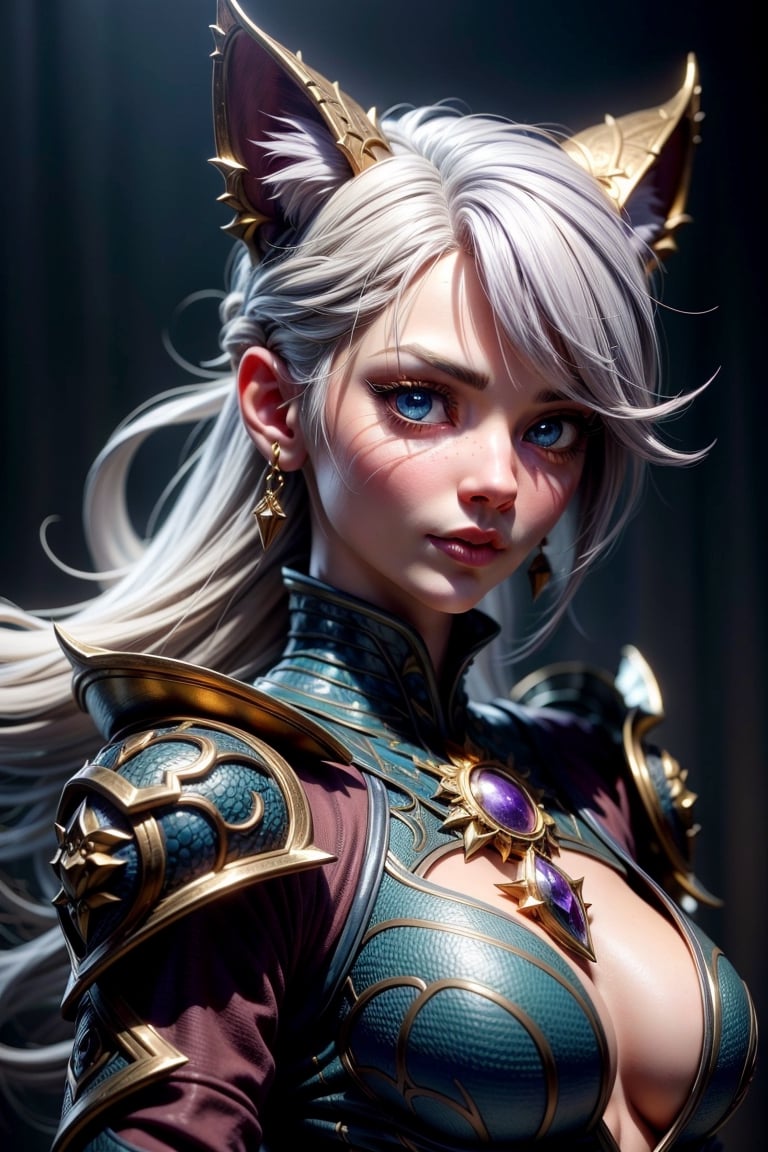 3dmm,girl holding cat, cat ears, chibi, blue, gold, white, purpple, dragon scaly armor, forest background, fantasy style, (dark shot:1.17), epic realistic, faded, ((neutral colors)), art, (hdr:1.5), (muted colors:1.2), hyperdetailed, (artstation:1.5), cinematic, warm lights, dramatic light, (intricate details:1.1), complex background, (rutkowski:0.8), (teal and orange:0.4), colorfull, (natural skin texture, hyperrealism, soft light, sharp:1.2), (intricate details:1.12), hdr, (intricate details, hyperdetailed:1.15), white hair,
Negative prompt