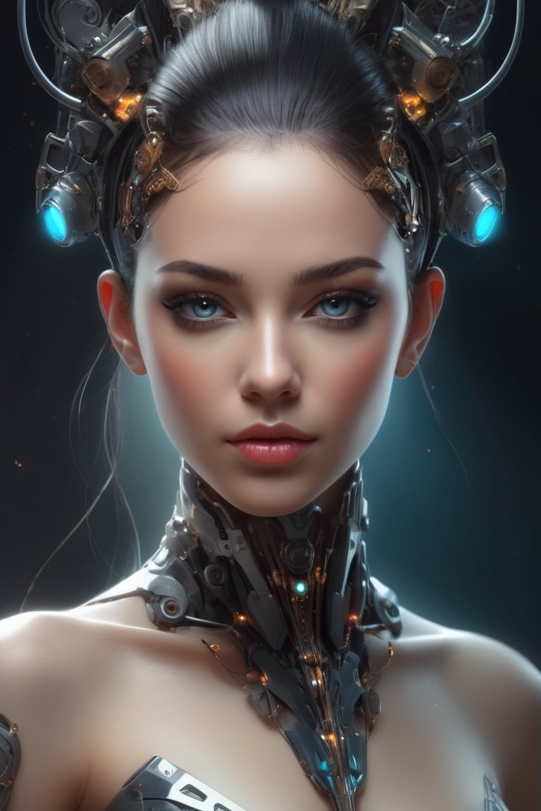 a 25 years young cyborg, ((naked)), confident, sexy, beauty, masterpice, detailed, realistic, real, intricate, proffesional, 4K, ((by Anne Bachelier))