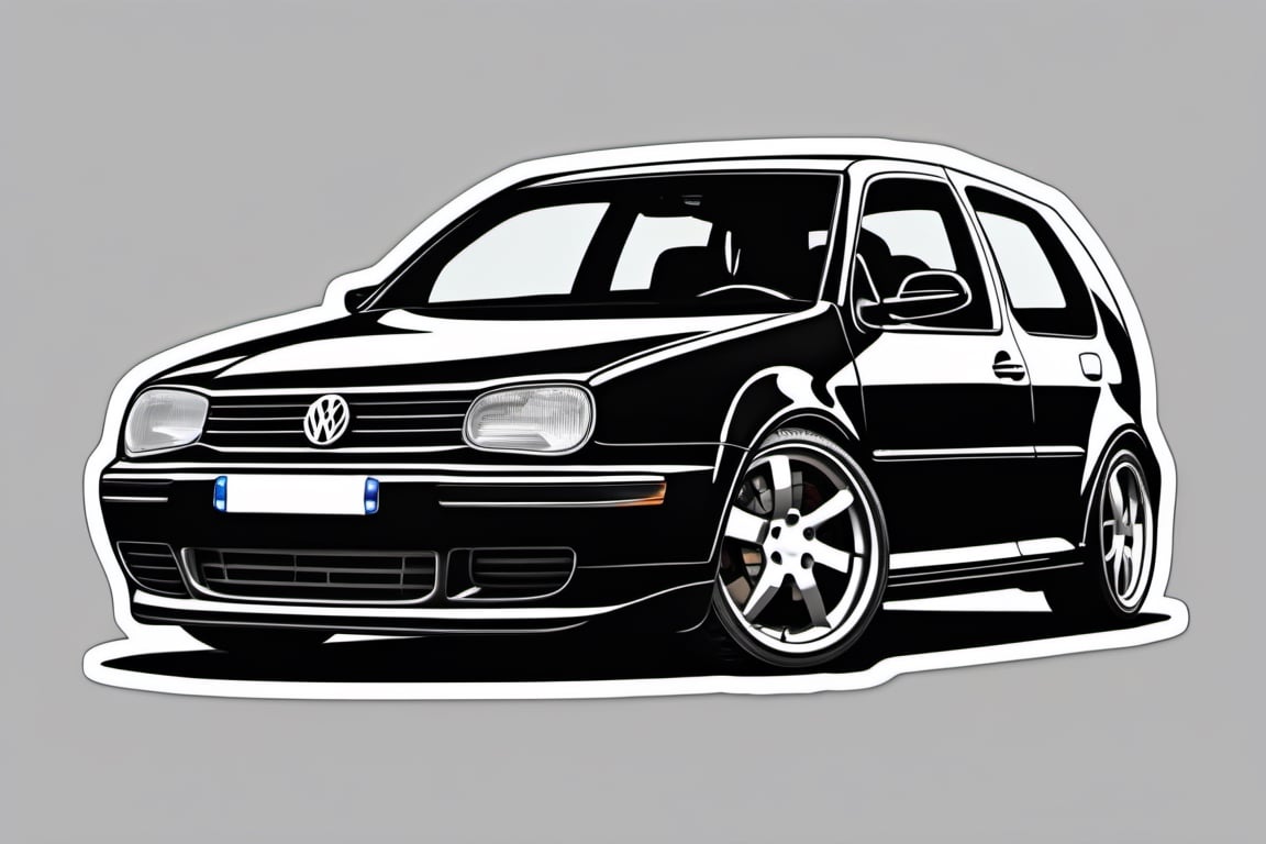  Black vw golf mk 4 2002 year diesel, high  suspension, color splash, logo sticker, contour, vector, Ultra Detailed, Detailed Drawing, Vectorization, Silhouette, 8k.  