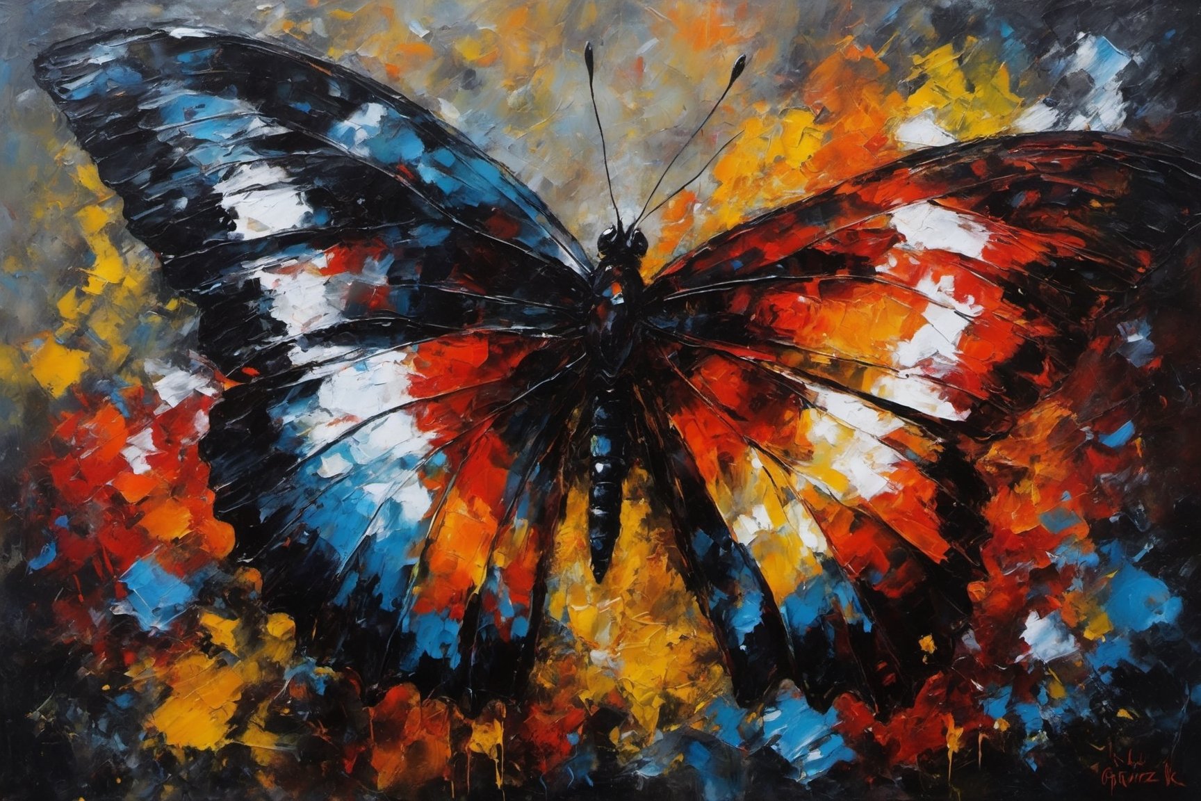 Człowiek Motyl się trzepocze przez kłopoty, acrylic painting, oil and acrylic on canvas, dark oil painting, oil on canvas painting, grungy oil on canvas, acrylic painting on oiled canvas,oil paint