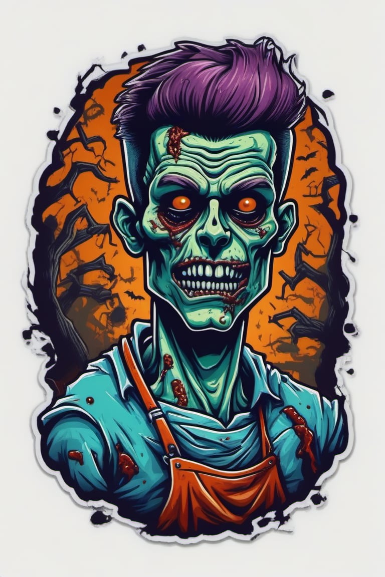 logo, the Psychopath zombie barber, cut hair, vintage vibrant color spooky, mystical, ,tshirt design, white background