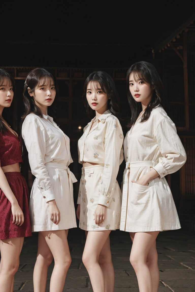 A row of girls, 5girls,stand side by side,iu