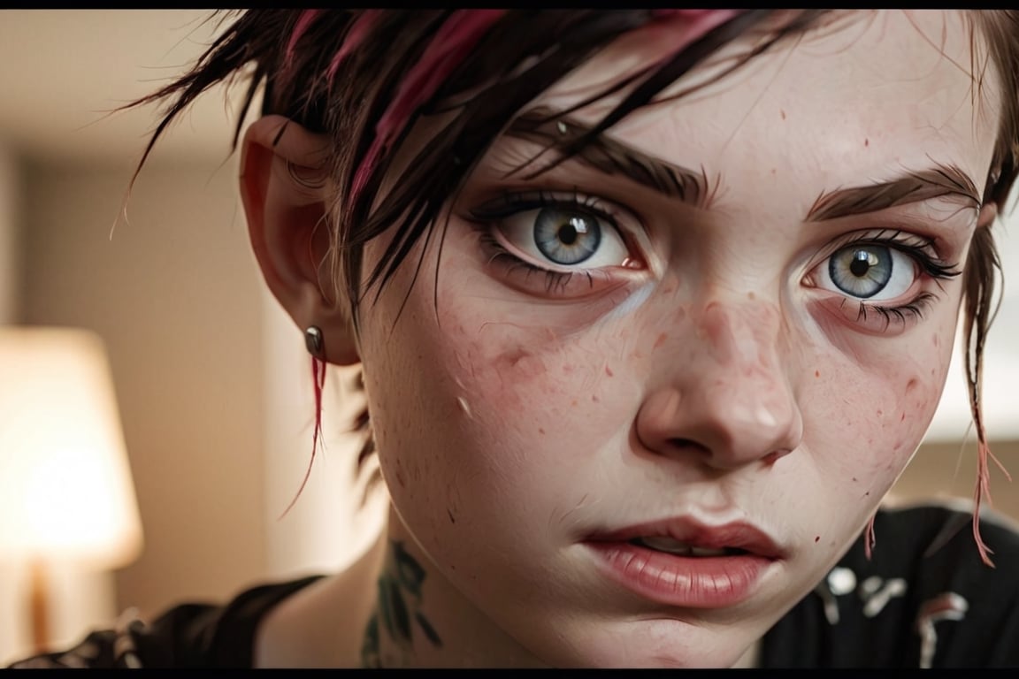 photo of a exquisitely beautiful pale skin punk french girl, 21yo, courtesane, photograph by Sanne van rozendaal, Thorough, analog style, eye focus, highest quality, (highly detailed skin), perfect face, alluring eyes, skin pores, (piercing:0.5), indoor, messy bedroom, (bokeh:0.6), sharp focus, dappled lighting, (backlighting:0.7), film grain, photographed on a Sony A7R IV, 18mm F/1.7 cine lens, (highly detailed, intricately detailed), 8k, HDR, posing, front view, (upper body:0.9)