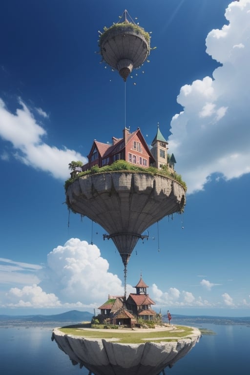 Generate a 3D anime-style scene of two best friends exploring a whimsical, floating island in the sky, connected by a network of bridges