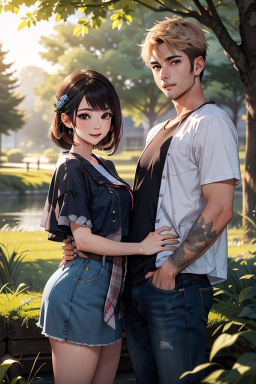 nature background, an adorable couple,wearing wrenchpjbss,kaede,REVERSE UPRIGHT STRADDLE