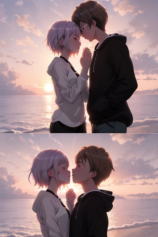 anime couple kissing on the beach at sunset, sakimichan and makoto shinkai, fiona staples and makoto shinkai, guweiz and makoto shinkai, ( ( makoto shinkai ) ), makoto shinkai cyril rolando, gorgeous romantic sunset, makoto shinkai!, makoto shinkai. —h 2160