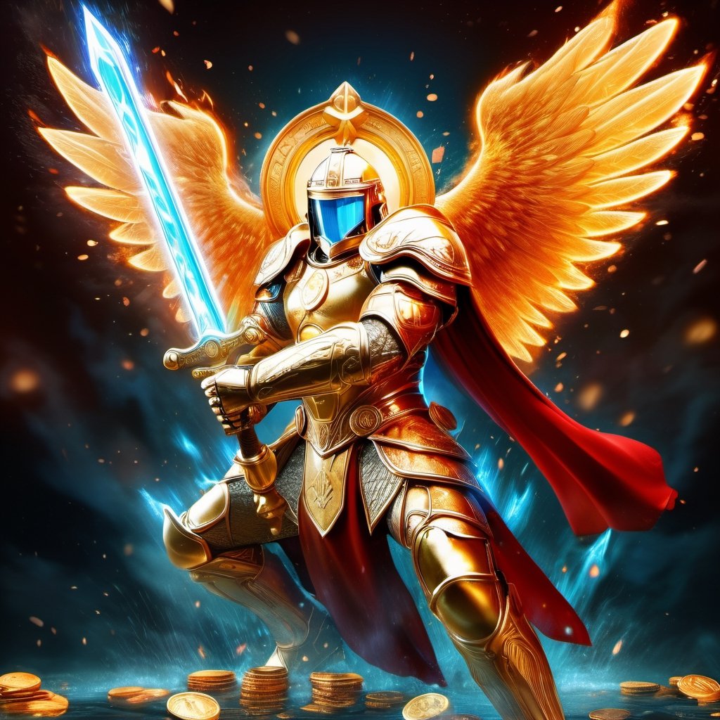 Realistic
Description of a [WHITE WARRIOR Henry with WHITE wings] muscular arms, very muscular and very detailed, dressed in a golden full body armor filled with red roses, helmet on his head, bright blue electricity running through his body, golden armor and Medallion of the letter H completely white on the chest, red metal gloves with long sharp blades, transparent swords held in both hands. (metal sword with transparent fire blade), hdr, 8k, subsurface scattering, specular light, high resolution, octane rendering, big money field background, 4 WINGS OF ANGEL, (4 WINGS OF ANGEL), fire sword transparent, background of field of GOLDEN WHEAT and red ROSES, medallion with the letter H on the chest, WHITE Henry, muscular arms, background Rain of gold coins and dollar bills, (GOOD LUCK) fire sword H, shield H , pendant of the letter H, medallion of the letter H on the uniform, hypermuscle, blessing of GOD almighty and JESUS ​​and THE HOLY SPIRIT, pendant of letter H on the chest, helmet that covers his face, HENRY the mascot of JESUS, helmet that covers your face,fire element,more detail XL