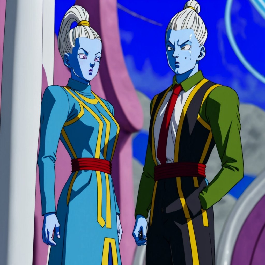 WHIS character in a man from Dragon Ball wearing a tuxedo, suit with tie, very elegant dress jacket with tie, WHIS in a man, blue skin, abundant white hair standing upright hair style with spikes