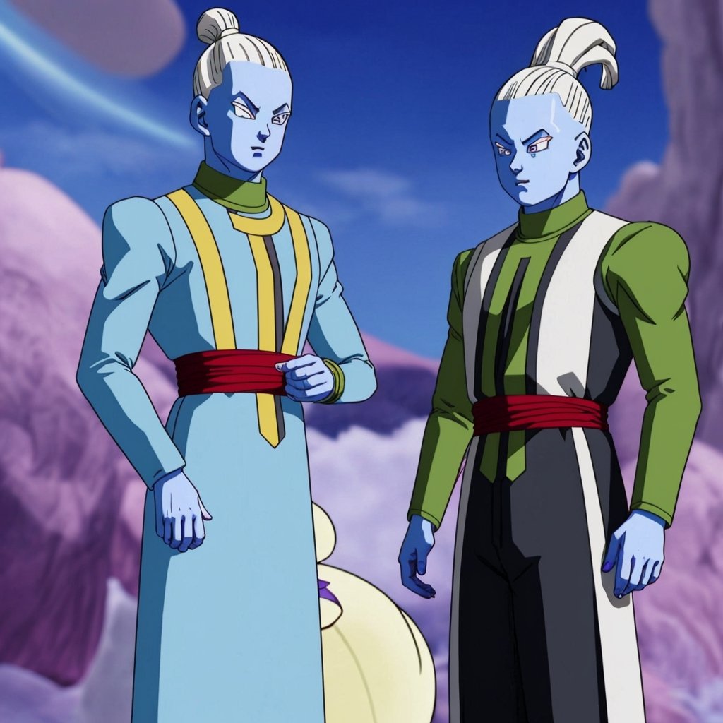 WHIS character in a man from Dragon Ball wearing a tuxedo, suit, very elegant dress jacket, WHIS in a man, blue skin, abundant white hair standing upright, hairstyle