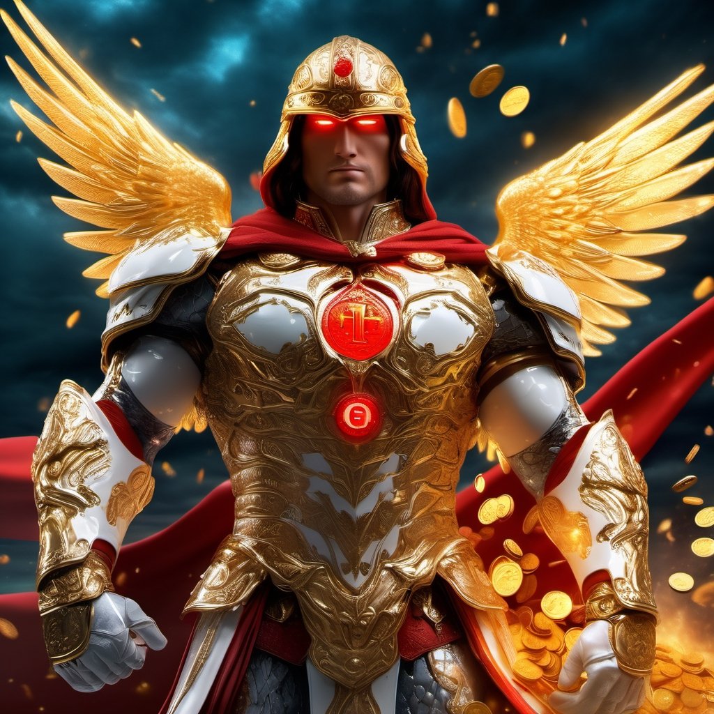 Realistic
FULL BODY PICTURE, Description of a [WHITE WARRIOR Henry with WHITE wings] muscular arms, very muscular and very detailed, dressed in golden full body armor filled with red roses, helmet on his head, bright blue electricity running through his body, golden armor and completely white letter H medallion on the chest, red metal gloves with long, sharp SWORDS, transparent swords held in both hands. (metal sword with transparent fire blade), hdr, 8k, subsurface scattering, specular light, high resolution, octane rendering, big money field background, 4 WINGS OF ANGEL, (4 WINGS OF ANGEL), fire sword transparent, background of field of GOLDEN WHEAT and red ROSES, medallion with the letter H on the chest, WHITE Henry, muscular arms, background Rain of gold coins and dollar bills, (GOOD LUCK) fire sword H, shield H , pendant of the letter H, medallion of the letter H on the uniform, hypermuscle, blessing of GOD almighty and JESUS ​​and THE HOLY SPIRIT, pendant of the letter H on the chest, helmet covering his face, HENRY the mascot of JESUS, FULL BODY, helmet that covers your ENTIRE face, FULL BODY IMAGE, super strong legs with armor with gold details
