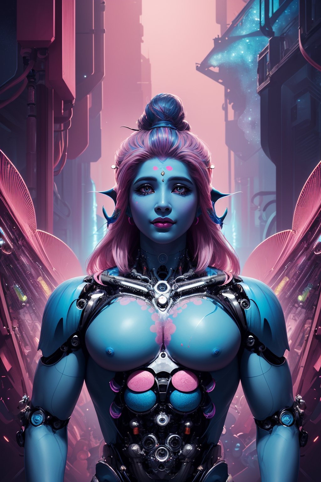 (masterpiece, top quality, best quality, official art, beautiful and aesthetic:1.2),(1 lord shiva:1.4),upper body,([pink|blue] hair:1.5),extreme detailed,(fractal art:1.3),(colorful:1.5),highest detailed,(Mechanical modification:1.5), lord shiva imahe