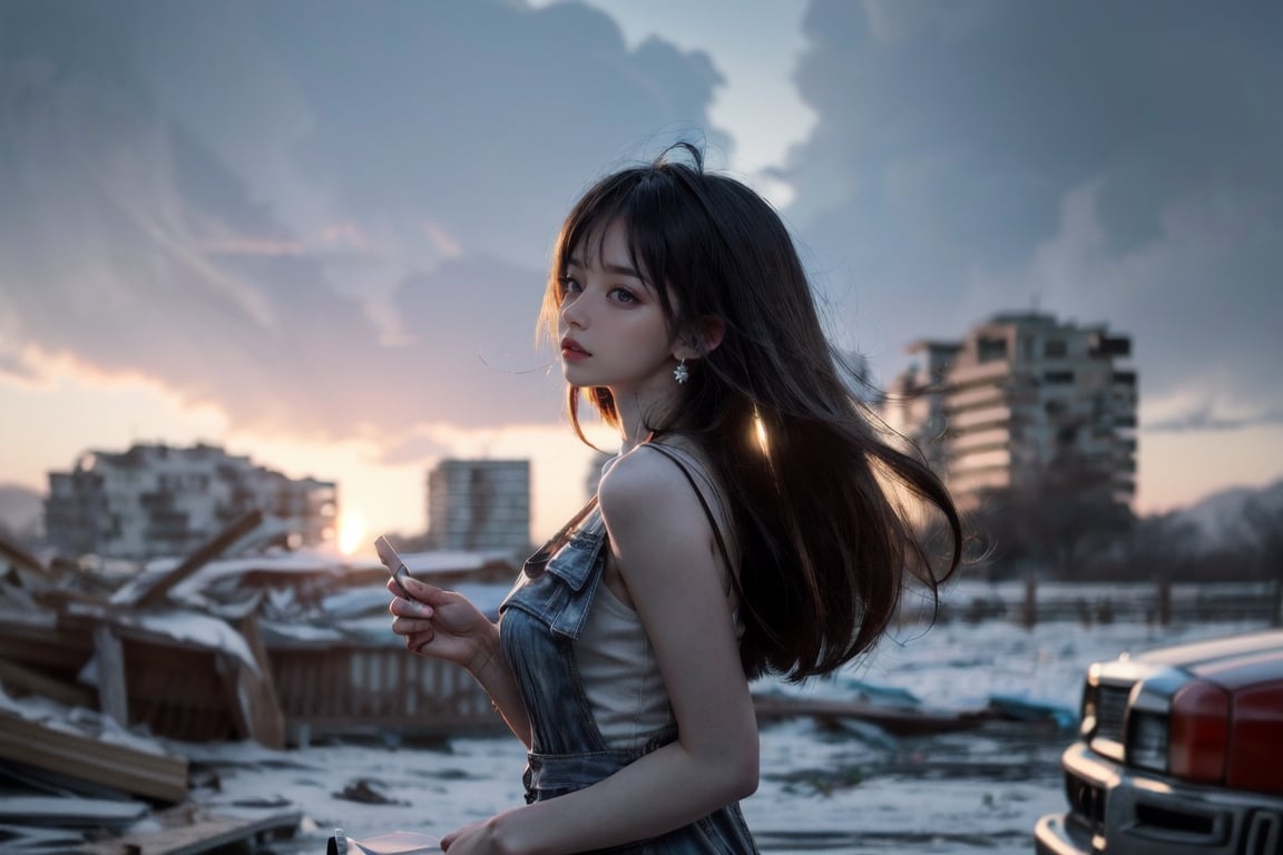 looking_at_viewer,((birdeye_lens))Detailedface,little_cute_girl,The photographer showed amazing creativity and skill in this shot of an abandoned high-rise building. The female model stands among the ruins of a high-rise building, wearing a flowing dress with the hem dancing in the wind, as if starting a unique dance among the ruins. Against the backdrop of the setting sun, her silhouette is outlined by the warm light, forming an intoxicating picture.

The shooting angle is very good. The photographer may be standing in the corner of the ruins, or using high-altitude equipment such as drones to overlook the entire abandoned high-rise building, giving a bird's-eye view. The remains of the tall buildings and the surrounding ruins form a unique backdrop, showing the passage of time and the impermanence of life. This contrast creates a sharp contrast between the beauty of the female model and the poignancy of the ruins, presenting a shocking picture.

The light and shadow effects are also the highlight of this photo. The sun shines through the holes in the high-rise building, casting mottled light spots, illuminating the face of the female model, creating a mysterious and dreamy atmosphere. Perhaps, in the post-processing, the photographer also added some special filters or post-production color correction, making the whole picture more beautiful and dreamy, and enhancing the emotional resonance of the viewer.

Overall, this photo creates a stunning image through great camera angles, light and shadow effects, and the performance of the model. While admiring the work, the viewer may be prompted to think about ruins, life, time and other multiple aspects, reaching a level where the photographic works can arouse emotional resonance in the viewer.