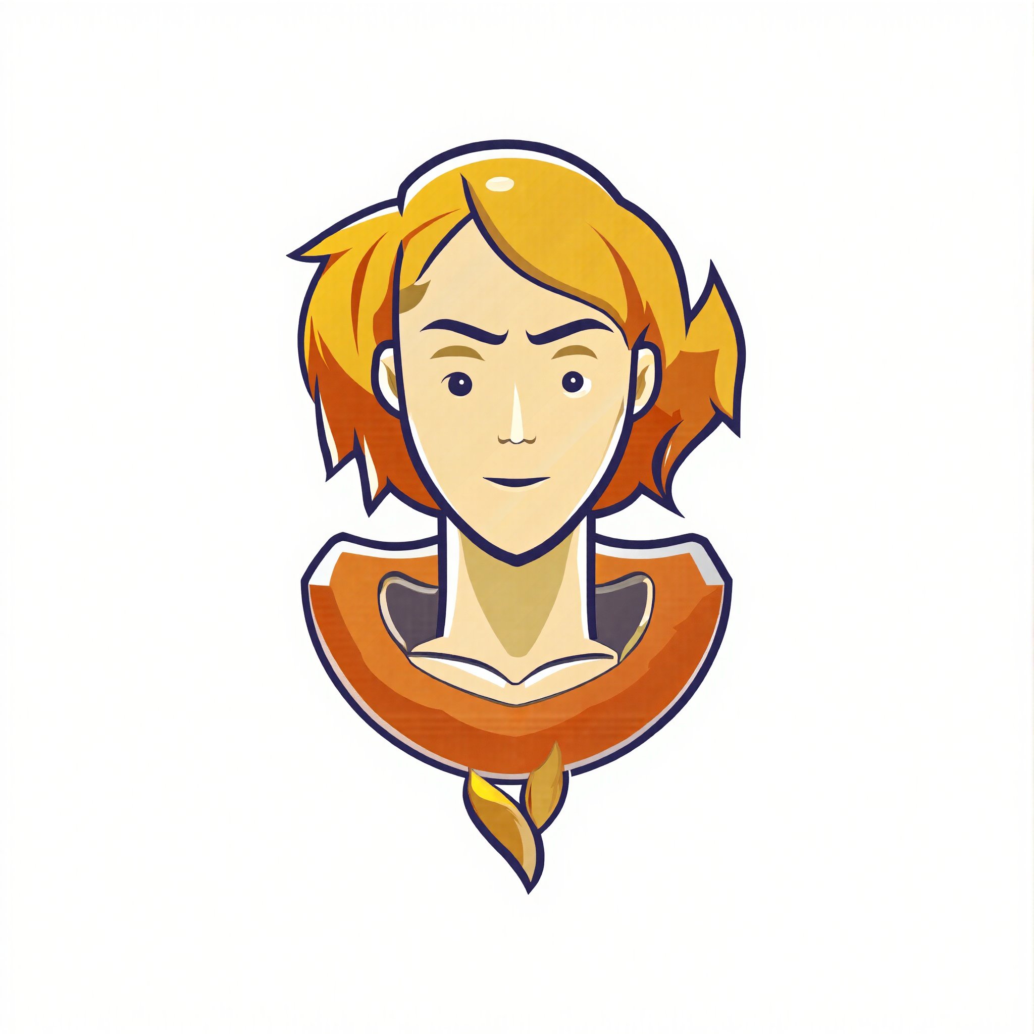 A minimalist cartoon illustration of a man with red hair and an orange scarf on his head, styled as a video game avatar. The character is depicted in a clean, cel-shaded vector art style, with a focus on a stylized face icon and minimalist design. The illustration is flat 2D vector art, suitable for an RPG character avatar or game icon. The composition is an upper body 2D game avatar, featuring a cartoon art style and a concept headshot portrait, emphasizing the character's headshot for a game character concept.