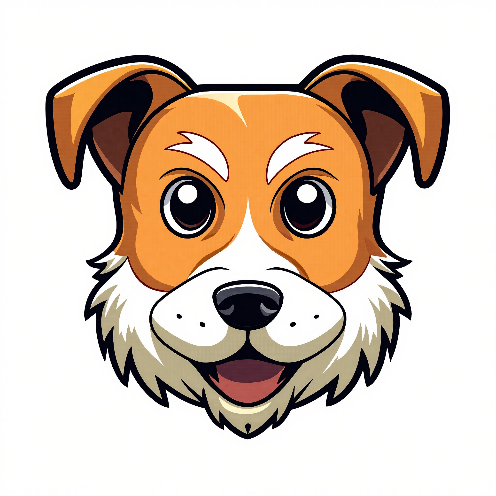 A cartoonish vector illustration of an anthropomorphic Jack Russell Terrier mascot, featuring a cute face with big eyes, a big nose, and a smiley expression. The dog's head is beautifully detailed, with a surprised look. The illustration is in a cartoon style, suitable for a sports team mascot. The framing focuses on the morphing dog head, capturing its adorable and dynamic features.