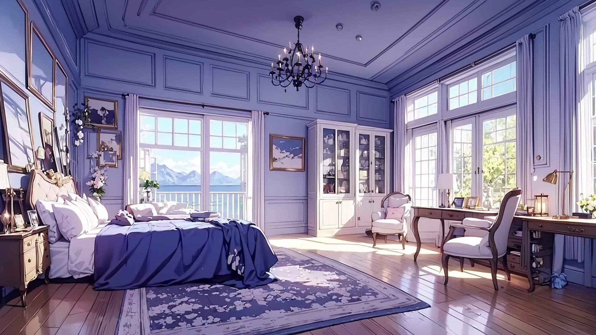 ((No_human))
(bedroom),girl's room, ((European style)), magic, ((medieval)), aristocracy,(((1bed))),1 desk,magic academy,white color
background artbook,Otome games,Princess Maker
landscape,  hyperealistic shadows, cartoon, animated, detailed, contrast, light leaking out,Otome games background
CG format, reminiscent of a fairy tale , adding a whimsical touch. Above, the night sky twinkles with stars, creating a dreamlike atmosphere
Rendered with vibrant, dreamlike colors and soft, ethereal lighting, Add more details, anime , cinematic,High detailed ,FFIXBG
(vaporwave color scheme), cinematic lights, ambient ilumination,
anime background art, relaxing concept art, anime scenery concept art, immensely detailed scene, a beautiful artwork illustration, environment design illustration, highly detailed scene, beautiful anime scene, anime scenery, detailed soft painting, environment painting,interior,ph_katou,ninjascroll,
neolight ,Traditional Media,90's anime style,no_humans,
No humans, scenery, indoors, grass, building, architecture, water (also include: Inverted reflection), sky, cloud, bloom (can help for the overall style), fireflies, field, flowers, tree, plant, star (sky), wooden floor, mountain, fantasy setting, landscape, etc.