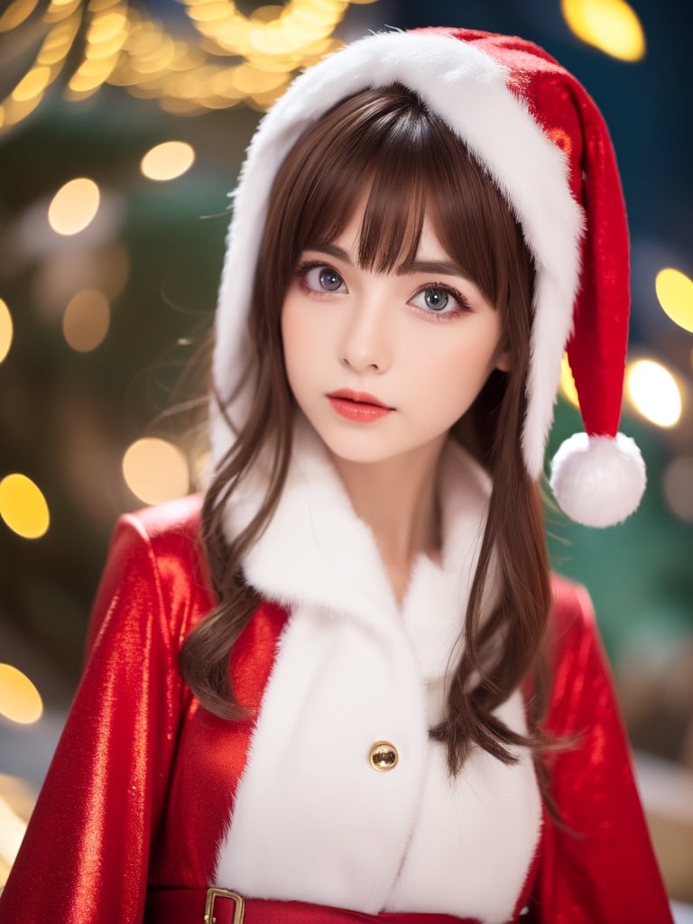 ((female 1, 6 years old, red Christmas costume)), ((portrait)), petite woman, full body, child's body, beautiful and shiny body, bangs, ((dark brown hair: 1.3)), high eyes, (turquoise eyes ), small stature, big eyes, beautiful girl with delicate details, beautiful and delicate eyes, delicate face, beautiful eyes, natural light, ((realism: 1.2 )), dynamic long distance shooting, cinematic lighting, perfect composition, by sumic.mic , highly detailed, official art, masterpiece, (highest quality:1.3), reflection, highly detailed cg unity 8k wallpaper,christmas tree, detailed background, masterpiece, highest quality, (masterpiece), (highest quality:1.4), (ultra high resolution :1.2) , (Hyperrealistic:1.4), (Realistic:1.2), Best Quality, High Quality, High Resolution, Enhanced Detail, ((Very Short Hair:1.4)),
((tareme,moving eyes,big eyes,drooping eyes:1.2)),((random expression)),,random angle,((Santa costume:1.4)),((thick eyebrows:1.1)),perfect,( (cartoon-like visuals)),((Christmas decorations)),perfect light,white fur,facial_mark, neon palette, shaped_highlights, ((bokeh background, blurry background)), night time, night sky, (city lights), Horizontal angle, view away, perfect anatomy, colorful hairpins, many hairpins, Christmas theme