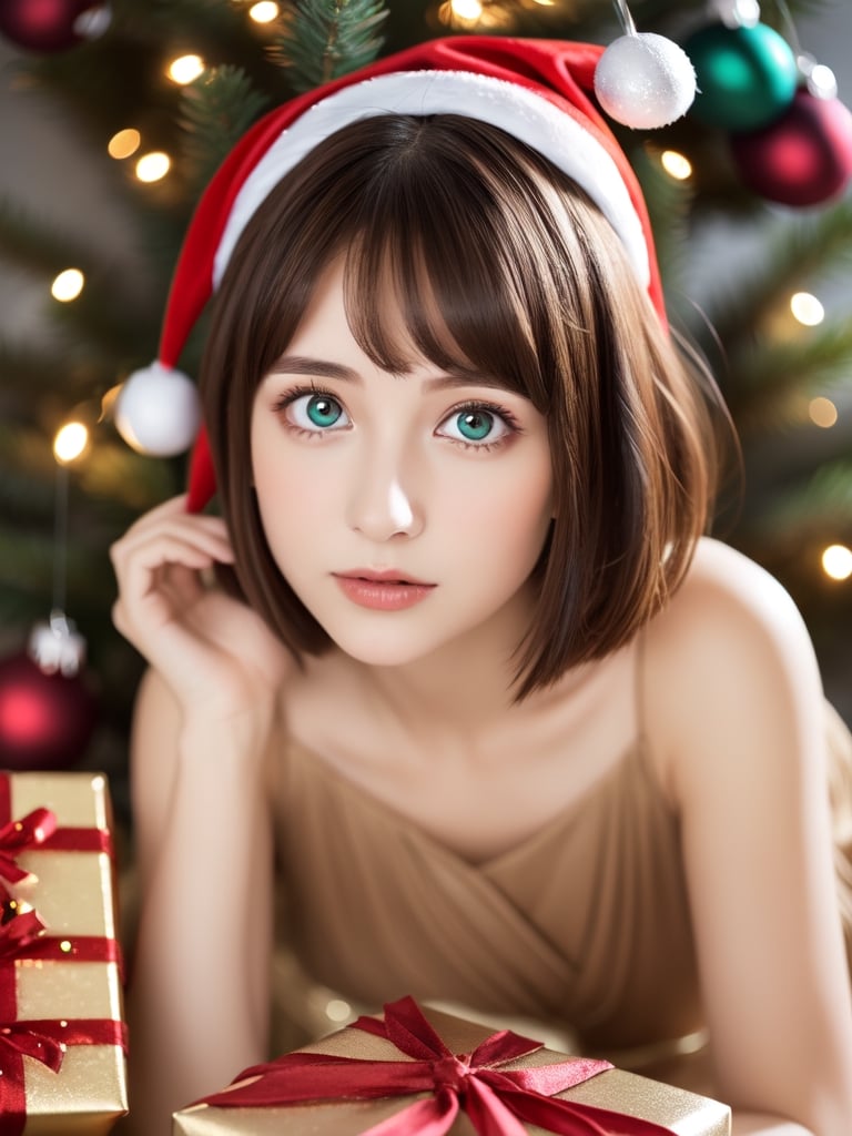 ((Girl 1, 6 years old, Christmas elf)), ((character)), Lori, petite woman, full body, child's body, beautiful shiny body, bangs, ((dark brown hair: 1.3)), high Eyes, (turquoise eyes), small height, big eyes, beautiful girl with delicate details, beautiful and delicate eyes, delicate face, beautiful eyes, beautiful headdress, fireplace, gift box, Christmas stocking, natural light, ((realism: 1.2 )) , dynamic long shot, cinematic lighting, perfectly composed, courtesy of sumic.mic, highly detailed, official art, masterpiece, (highest quality: 1.3), reflections, highly detailed cg unity 8k wallpaper, christmas tree, detailed background, masterpiece, Highest Quality, (Masterpiece), (Highest Quality: 1.4), (Ultra High Resolution:1.2) , (Surreal:1.4), (Realistic:1.2), Highest Quality, High Quality, High Resolution, Enhanced Detail, ((Ultra Short Hair:1.4 )),
((Tareme, moving eyes, big eyes, drooping eyes: 1.2)),((random facial expression)),,random angle,