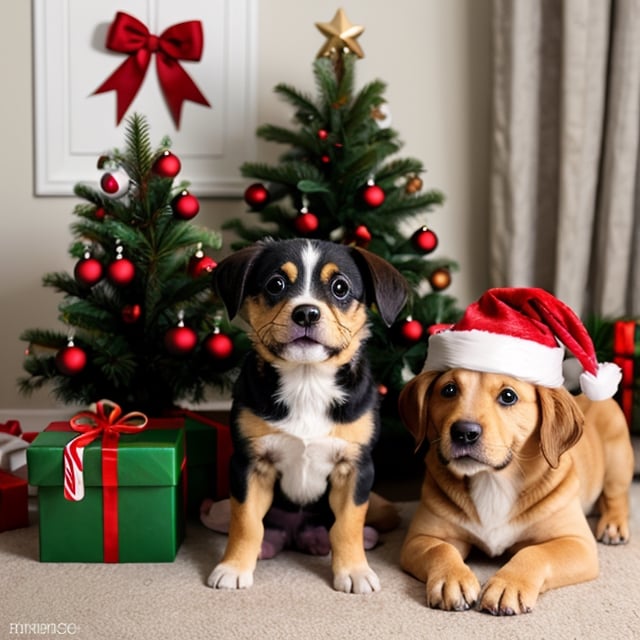 happy puppy christmas scene