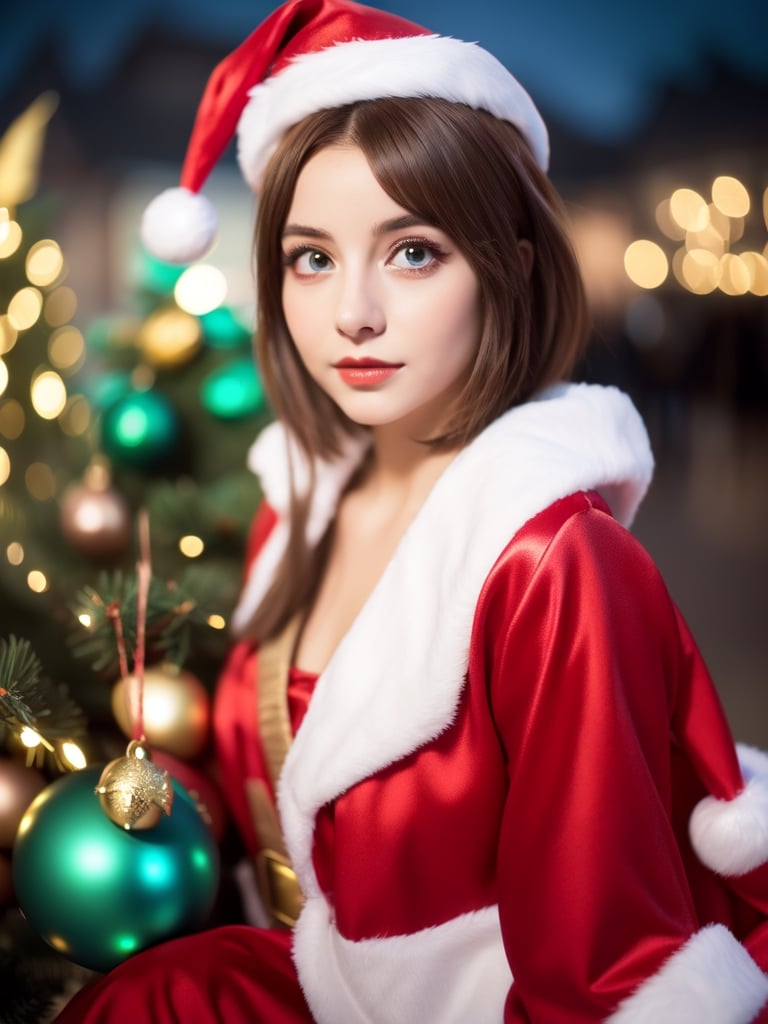 ((female 1, 6 years old, red Christmas costume)), ((portrait)), petite woman, full body, child's body, beautiful and shiny body, bangs, ((dark brown hair: 1.3)), high eyes, (turquoise eyes ), small stature, big eyes, beautiful girl with delicate details, beautiful and delicate eyes, delicate face, beautiful eyes, natural light, ((realism: 1.2 )), dynamic long distance shooting, cinematic lighting, perfect composition, by sumic.mic , highly detailed, official art, masterpiece, (highest quality:1.3), reflection, highly detailed cg unity 8k wallpaper,christmas tree, detailed background, masterpiece, highest quality, (masterpiece), (highest quality:1.4), (ultra high resolution :1.2) , (Hyperrealistic:1.4), (Realistic:1.2), Best Quality, High Quality, High Resolution, Enhanced Detail, ((Very Short Hair:1.4)),
((tareme,moving eyes,big eyes,drooping eyes:1.2)),((random expression)),,random angle,((Santa costume:1.4)),((thick eyebrows:1.1)),perfect,( (cartoon-like visuals)),((Christmas decorations)),perfect light,white fur,facial_mark, neon palette, shaped_highlights, ((bokeh background, blurry background)), night time, night sky, (city lights), Horizontal angle, view away, perfect anatomy, colorful hairpins, many hairpins, Christmas theme