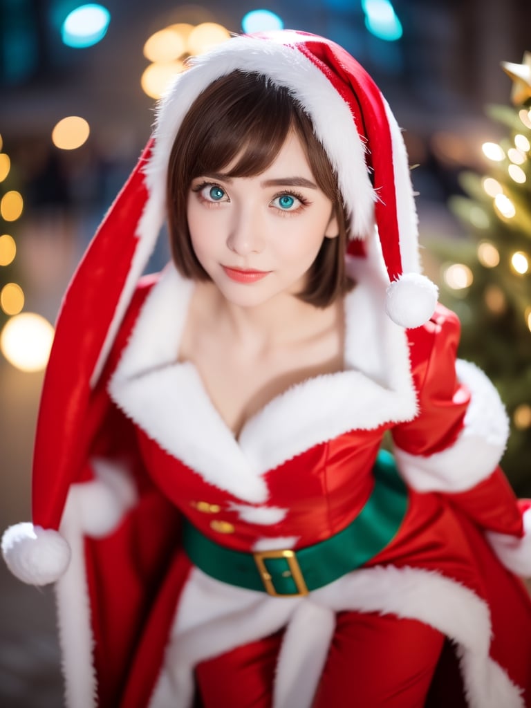 ((female 1, 6 years old, red Christmas costume)), ((portrait)), petite woman, full body, child's body, beautiful and shiny body, bangs, ((dark brown hair: 1.3)), high eyes, (turquoise eyes ), small stature, big eyes, beautiful girl with delicate details, beautiful and delicate eyes, delicate face, beautiful eyes, natural light, ((realism: 1.2 )), dynamic long distance shooting, cinematic lighting, perfect composition, by sumic.mic , highly detailed, official art, masterpiece, (highest quality:1.3), reflection, highly detailed cg unity 8k wallpaper,christmas tree, detailed background, masterpiece, highest quality, (masterpiece), (highest quality:1.4), (ultra high resolution :1.2) , (Hyperrealistic:1.4), (Realistic:1.2), Best Quality, High Quality, High Resolution, Enhanced Detail, ((Very Short Hair:1.4)),
((tareme,moving eyes,big eyes,drooping eyes:1.2)),((random expression)),,random angle,((Santa costume:1.4)),((thick eyebrows:1.1)),perfect,( (cartoon-like visuals)),((Christmas decorations)),perfect light,white fur,facial_mark, neon palette, shaped_highlights, ((bokeh background, blurry background)), night time, night sky, (city lights), Horizontal angle, view away, perfect anatomy, colorful hairpins, many hairpins, Christmas theme