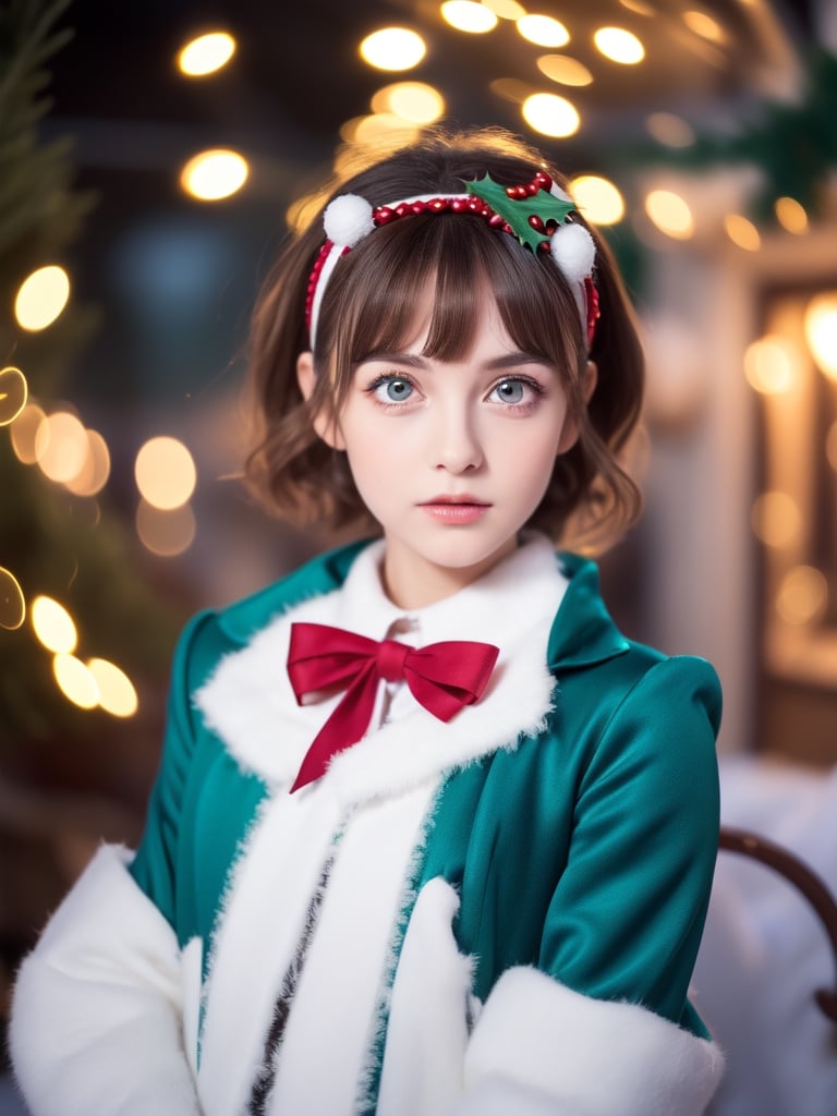 ((Girl 1, 6 years old, Christmas elf)), ((character)), Lori, petite woman, full body, child's body, beautiful and shiny body, bangs, ((dark brown hair: 1.3)), high eyes, (turquoise eyes ), small stature, big eyes, beautiful girl with delicate details, beautiful and delicate eyes, delicate face, beautiful eyes, natural light, ((realism: 1.2 )), dynamic long distance shooting, cinematic lighting, perfect composition, by sumic.mic , highly detailed, official art, masterpiece, (highest quality:1.3), reflection, highly detailed cg unity 8k wallpaper,christmas tree, detailed background, masterpiece, highest quality, (masterpiece), (highest quality:1.4), (ultra high resolution :1.2) , (Hyperrealistic:1.4), (Realistic:1.2), Best Quality, High Quality, High Resolution, Enhanced Detail, ((Very Short Hair:1.4)),
((tareme,moving eyes,big eyes,drooping eyes:1.2)),((random expression)),,random angle,((Santa costume:1.4)),((thick eyebrows:1.1)),perfect,( (cartoon-like visuals)),((Christmas decorations)),perfect light,white fur,facial_mark, neon palette, shaped_highlights, ((bokeh background, blurry background)), night time, night sky, (city lights), Horizontal angle, view away, perfect anatomy, colorful hairpins, many hairpins, Christmas theme