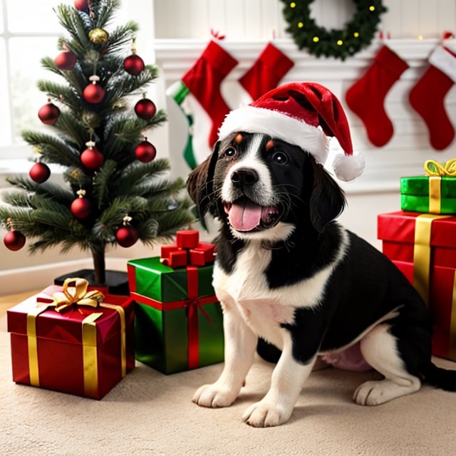 happy puppy christmas scene