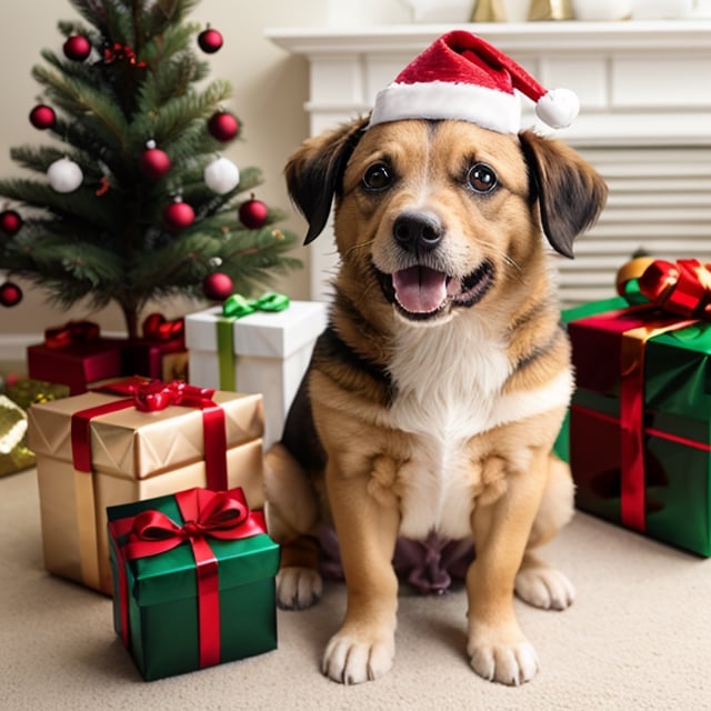 happy puppy christmas scene