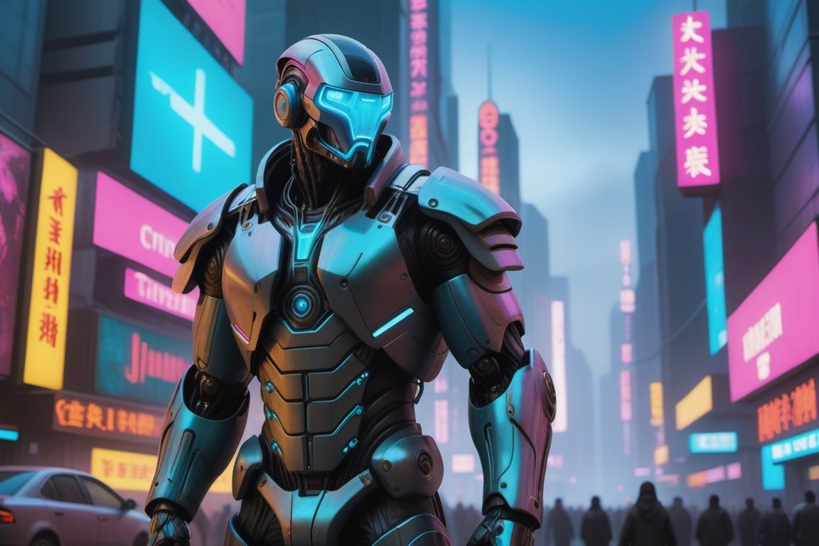 ChatGPT
In a cyberpunk metropolis gripped by the neon glow of holographic billboards and the perpetual hum of cyber-enhanced life, a grim tableau unfolds. A surreal fusion of man and machine, where cybernetic implants seamlessly meld with synthetic limbs, reigns supreme. A cityscape painted in shades of electric blue, neon pink, and cold, unyielding steel sets the stage for a chilling scene that echoes with the whispers of a dystopian underworld.