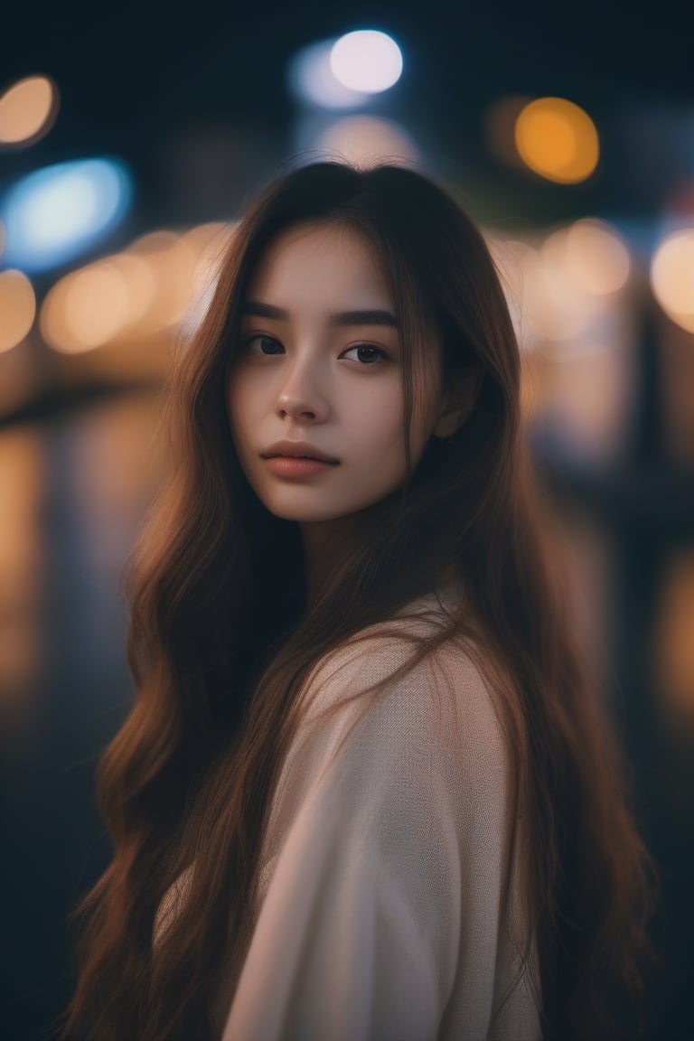  aesthetic portrait, 1girl,solo, long hair, bokeh, depth of field, cinematic, nighttime ,aesthetic portrait