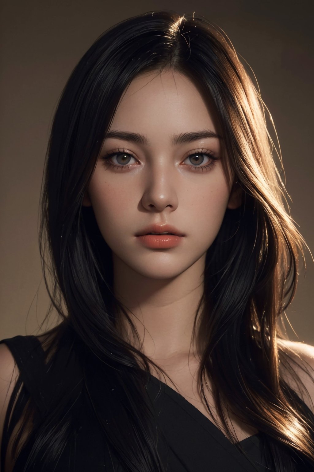 (masterpiece, best quality, highres:1.1, photorealistic:1.2), ultra resolution image, (realistic, realistic skin texture:1.2), a 20 yo woman, long hair, dark theme, soothing tones, muted colors, high contrast, (natural skin texture, hyperrealism, soft light, sharp), red background, simple background