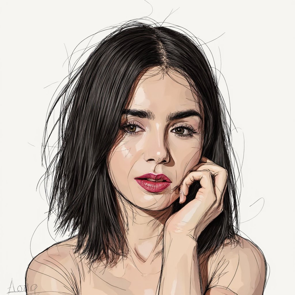 lilycol portrait, black hair, colorful illustration, moguel style, sketch,