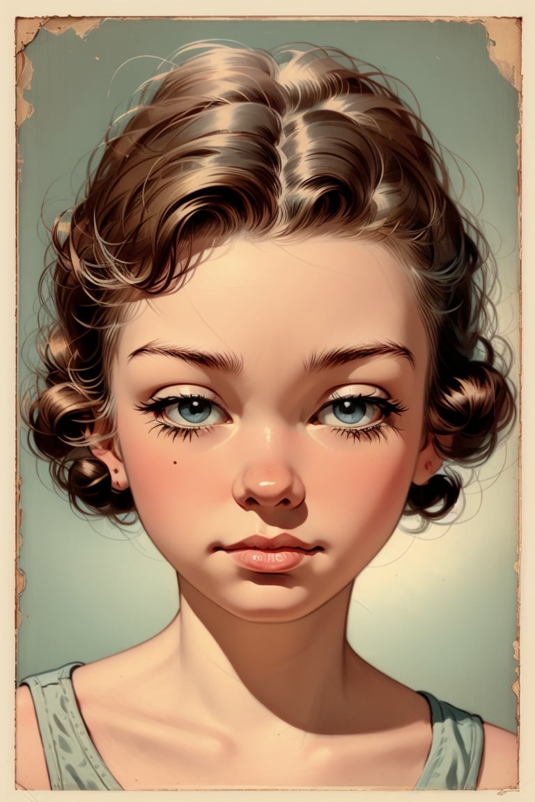 Face of woman, masterpiece, ,Old vintage,Vintage textures,50s Design,Vintage American illustration's,cartoon