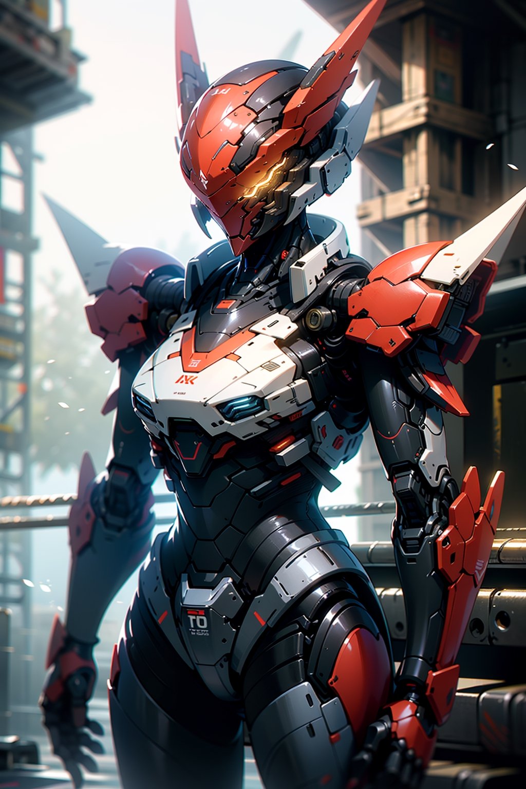 8k, solo, robot eyes, ,robot face, robot, glowing, robot, mecha, science_fiction, holding_weapon, anime lighting, best quality, masterpiece,mechainjectionKA, warframe style, ambient light, volumetric lighting, reflective lighting, sharp focus, battle pose, (red parts), water theme, ROBOTANIMESTYLE,(best quality, masterpiece),jtveemo