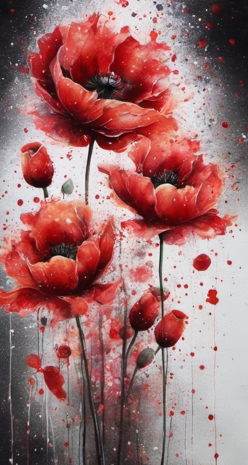 (((1 only Splash:1.8))), ink poppy flower painting,((( watercolor:1.4))), ((white background:1.3)), red color scheme, simple, (((color splash:1.5))), blurred outline,ink ,glitter,smoke, ((Overgradation:1.5)), Clean and crisp texture