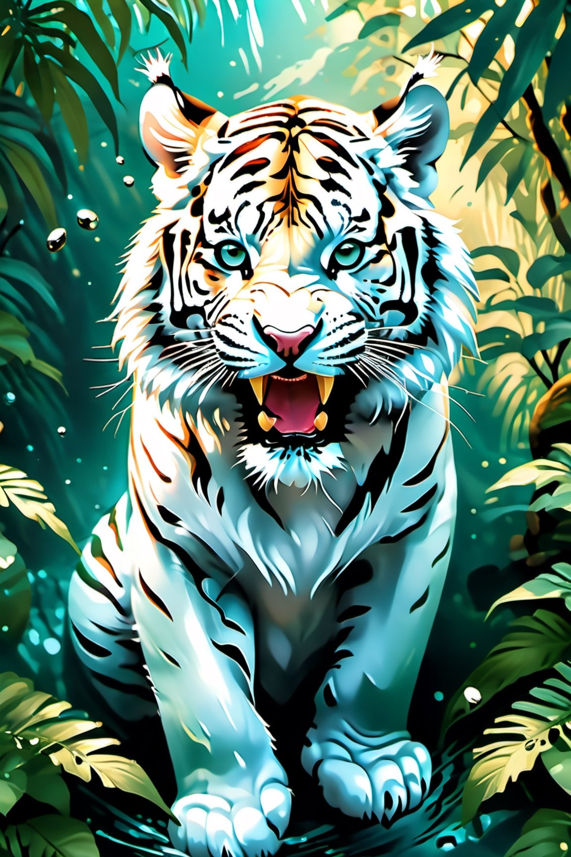 Illustrate an image of a cute tiger white tiger,  high gloss, high detail, ColorART, 