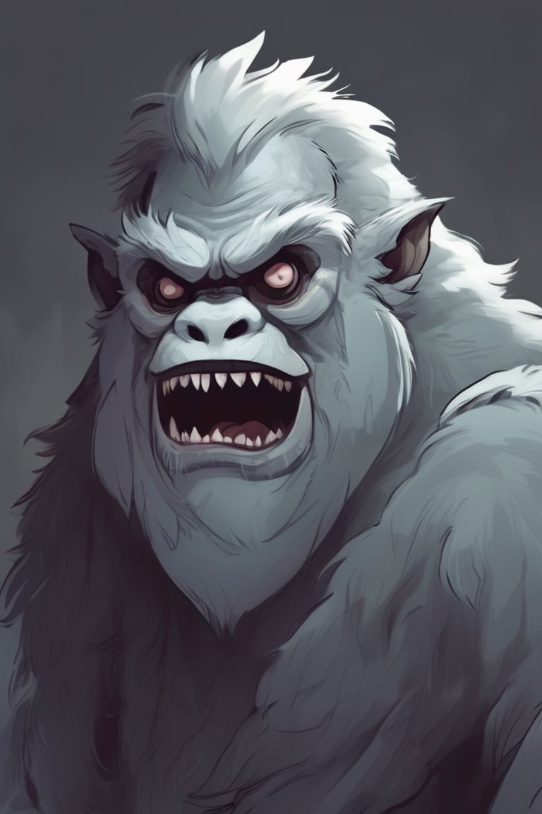 a Yeti taking a selfie, a character portrait by Lü Ji, looking discontent, wild and gloomy, with muted colors, Low contrast, and a somber atmosphere, Moody, Detailed, highly evocative, trending on deviantart