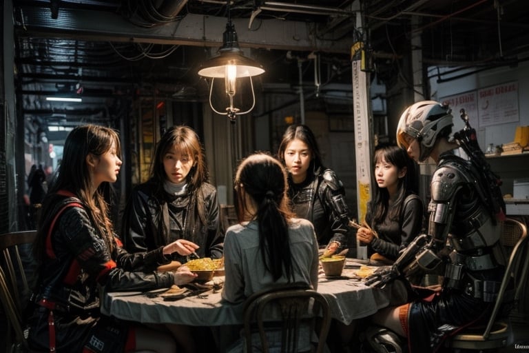 (((5girls))), Detailedface, Detailedeyes, pretty face, cute face, (((5 girls sitting around the table preparing to eat potatoes)))

marble sculpture, cyberpunk, mechanical armor, mechanical gear, Ancient greek sculpture, HYDRAULICALLY ACTUATED VALVED, golden mechanical rib cage,patina, urban techwear,outfit,renaissance architecture background, a dark room with a light above a tungsten light bulb, tungsten light bulb
