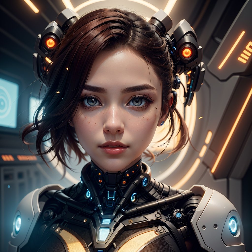 (high resolution, masterpiece: 1.2), ultra-detailed, realistic, physics-based representation, two cyborg women, electronic systems in the humanoid head, with a detailed brain that can be seen, representation of mechanical parts of the skull, female faces , beautiful detailed eyes, red hair, beautiful detailed lips, muscle wire, flesh-colored skin, metallic elements, digital interface, shiny circuits, advanced sensors, high-tech prosthetics, seamless integration, artificial intelligence, technological improvements, wearable technology, modern aesthetics , bionic enhancements, advanced biotechnology, elegant and futuristic design, combination of humans and machines, symbolic representation of human evolution, harmonious coexistence of organic and synthetic components, vivid colors, dynamic lighting.