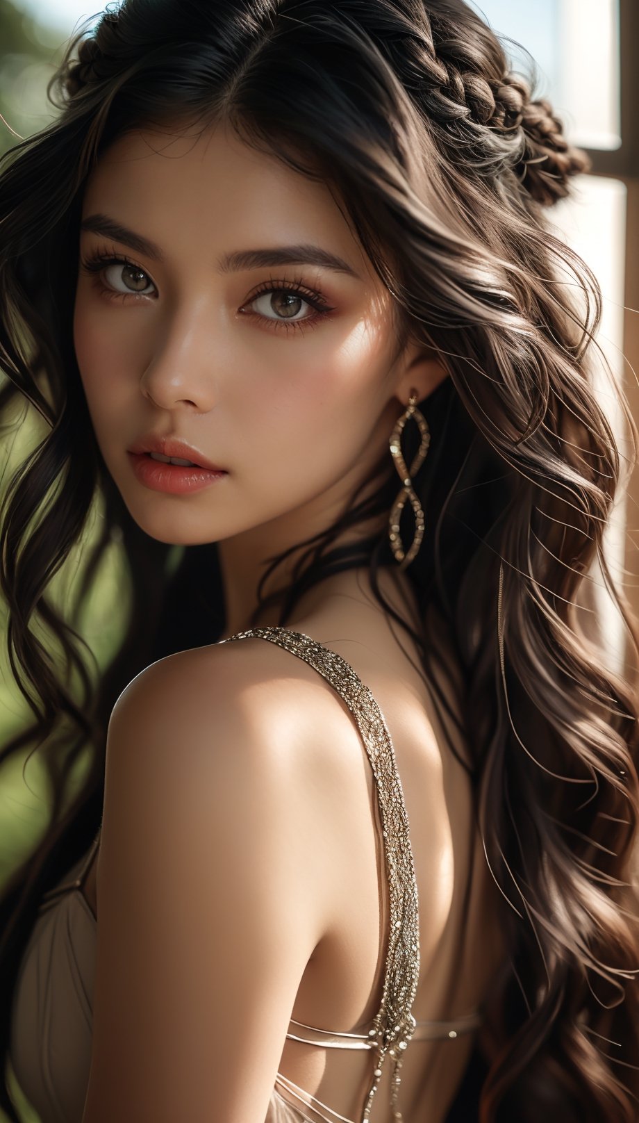 Our cover model exudes confidence in a daring sheer dress with strategic cut-outs that reveal just enough. Her hair cascades in loose waves, and her makeup boasts a sultry smoky eye and a glossy nude lip. Discover the allure of the sheer trend, very cool face, cat eye face