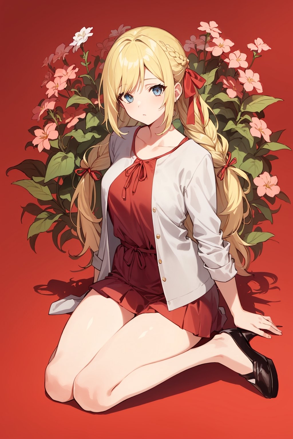 ((Botanical art salar de uyuni background)),
8k resolution, solo, 1 girl,

blonde hair, odd eyes, hair ribbon, 
middle hair, hair braids, 
casual_exposure, 
red ribbon, mature female, 
(reddish:0.95), (full body:0.85),
(large breasts:0.58), 
(nsfw:0.66),



