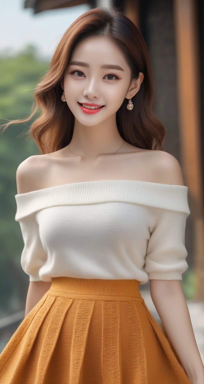 Image, best quality, masterpiece, ultra high definition, natural proportions, ultra high definition, realistic and vivid colors, detailed UHD drawing, perfect composition, 8k, texture, breathtaking beauty, bright smile, pure perfection, unforgettable emotions., female 1, korean, knit, skirt,