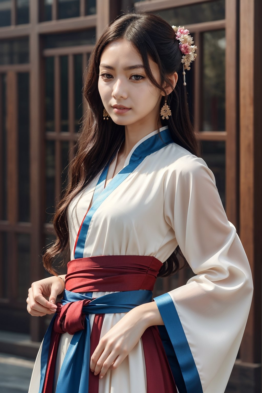 hanfudaxiushan, hanfu tang, hanfu style,  colorful dress, darl background, good anatomy, best quality, (((masterpiece))), high quality, realist, best detailed, details, realist skin, skin detailed, sexy