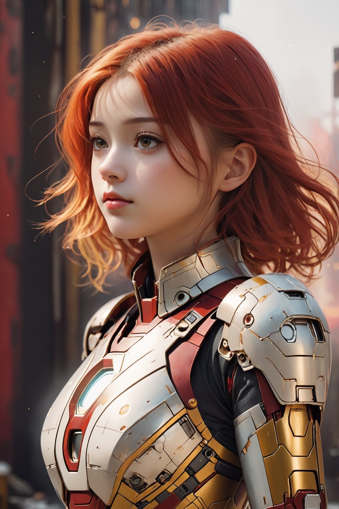 (1girl:1.3), solo,__body-parts__, official art, unity 8k wallpaper, ultra-detailed, beautiful and aesthetic, beautiful, masterpiece, best quality, RAW, masterpiece, super fine photo, best quality, super high Resolution, photorealistic, sunlight, full body portrait, stunningly beautiful, dynamic pose, delicate face, vibrant eyes, (side view), she is wearing a futuristic Iron Man mech, red and gold, Highly detailed abandoned warehouse background, detailed face, detailed complex busy background, messy, gorgeous, milky, high detailed skin, realistic skin details, visible pores, sharp focus, volumetric fog, 8k UHD, DSLR camera, High quality, film grain, fair skin, photorealism, Lomography, sprawling metropolis in a futuristic dystopia, view from below, translucent