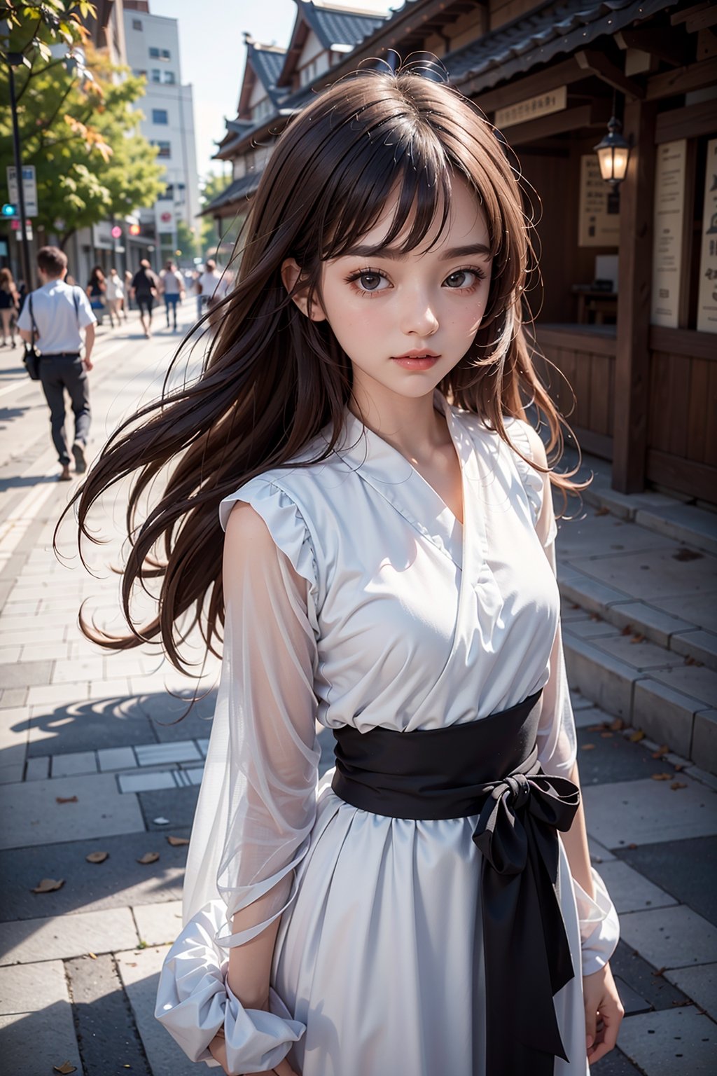 (8k, best quality, masterpiece:1.2),(best quality:1.0), (ultra highres:1.0), middle body shot, medium shot, a beautiful loli,  flowing hair by the wind, extremely luminous bright design, autumn lights,hanfu,midjourney,1 girl,little_cute_girl