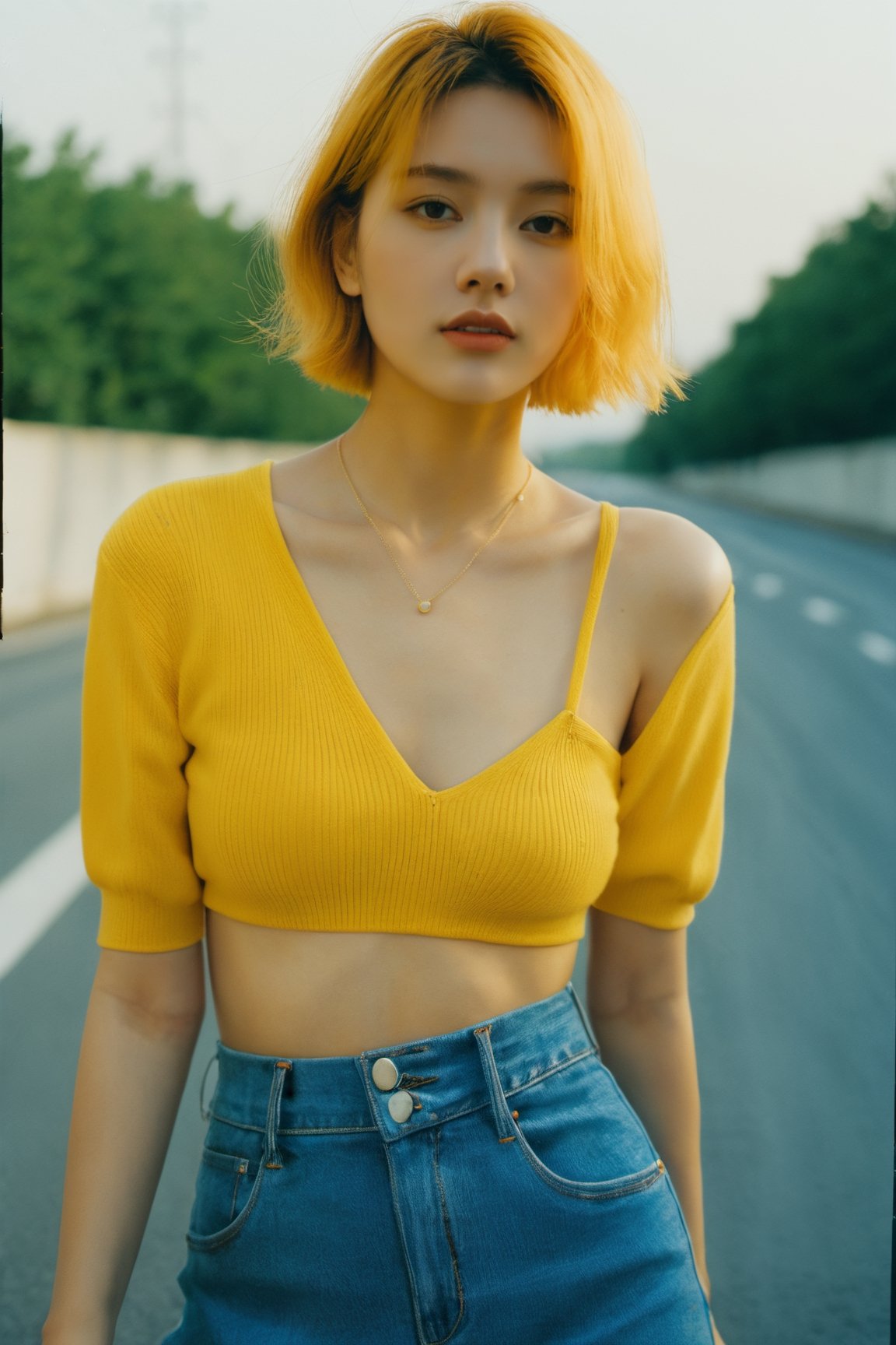 xxmixgirl, 1girl detailed, surreal gradient contemporary, nature, photography, photography-color, portraits, street-art, short_hair, yellow_hair, naked, no_clothes, urban-life, vibrant (lofi, analog, kodak film) Marta Bevacqua