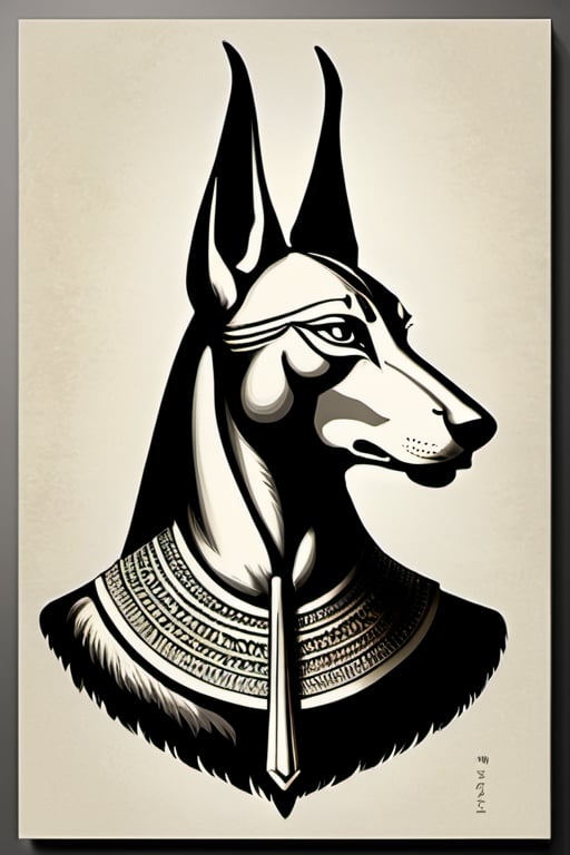 A Anubis, The Anubis is made up of totems with piercing  Confidence sincerity eyes, Geometry composition