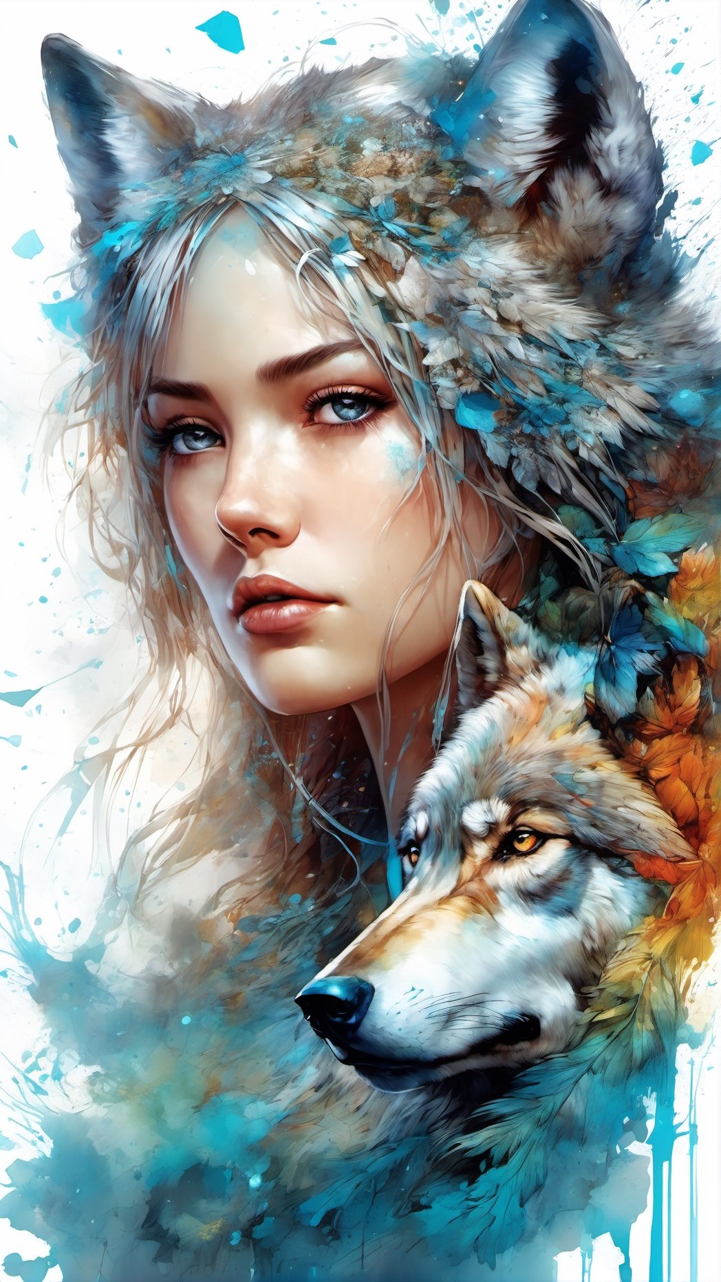 strong wolf angel princess, centered, key visual, intricate, highly detailed, breathtaking beauty, precise lineart, vibrant, comprehensive cinematic, Carne Griffiths, Conrad Roset, (the most beautiful portrait in the world:1.5)