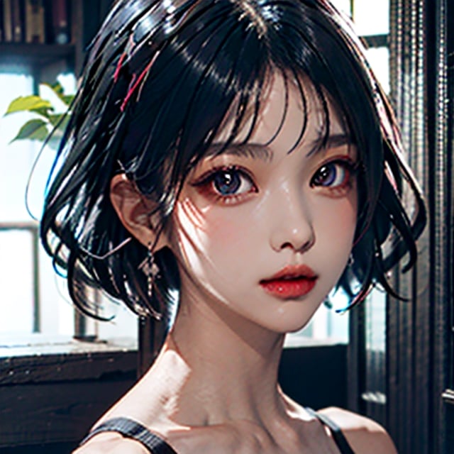realistic,Korean,4K,female,detailed,Detailedeyes,black_eyes,colored_hair,short hair