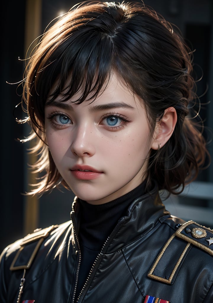 Best quality, masterpiece, ultra high res, (photorealistic:1.5), raw photo, 1girl, Beautiful eyes, cinematic, atmospheric effects, soldier, marine, wearing marine uniform, marked "UN"