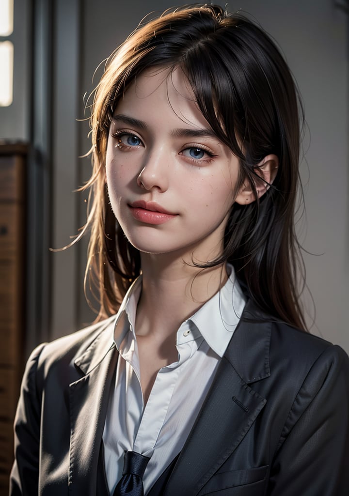 Best quality, masterpiece, ultra high res, (photorealistic:1.5), raw photo, 1girl, Beautiful eyes, cinematic, atmospheric effects, School girl, School uniform, teasy look. smirk, smug